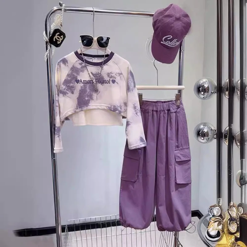 Costumes violets pour filles, sweat à capuche et ensemble FJ2 pièces, vêtements de style européen, nouvelle collection automne 2024