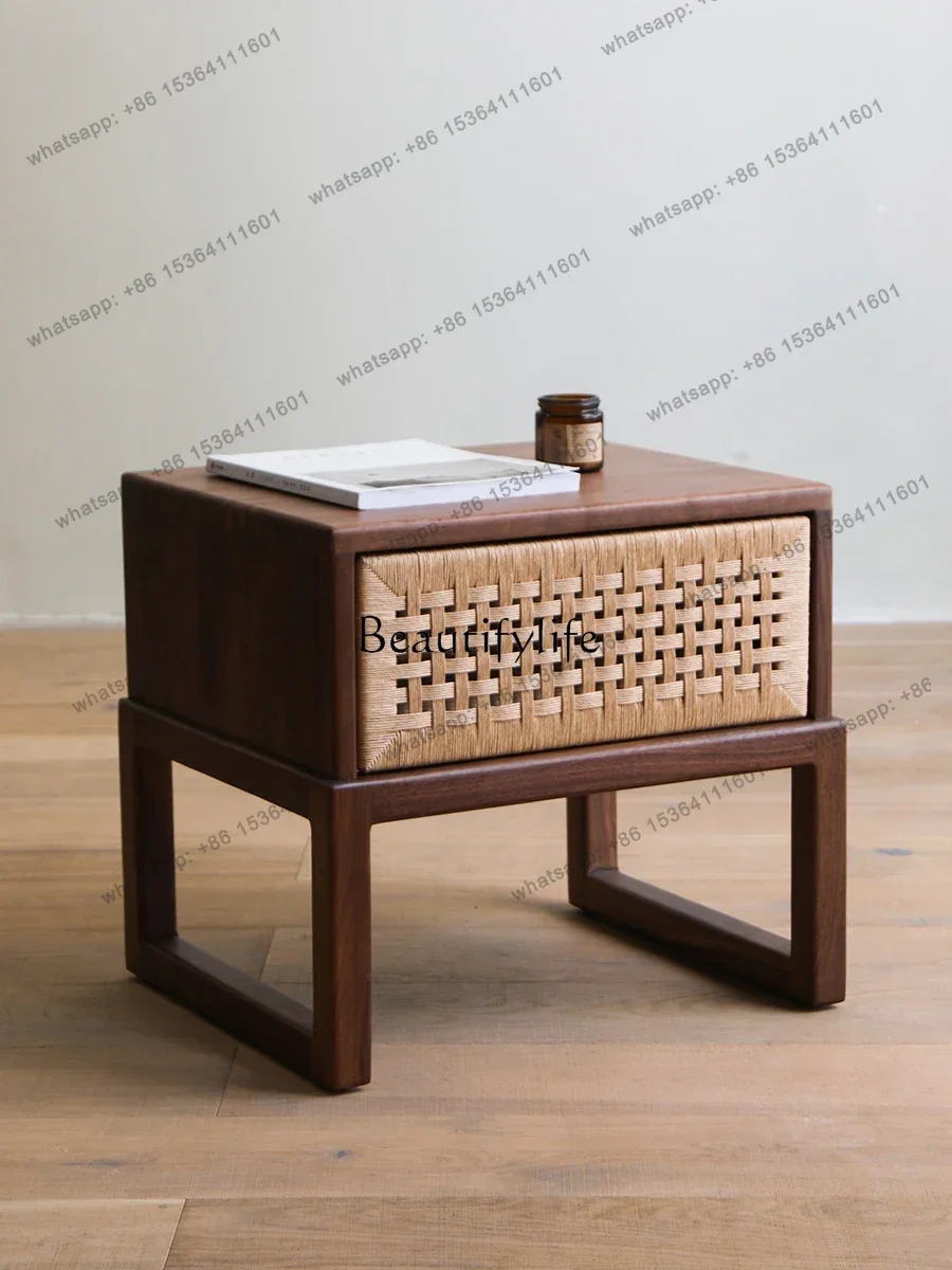 Chinese Style Bedside Table Pure Solid Wood Bedside Cabinet Nordic and Japanese Style Black Walnut Side Table Charming Style