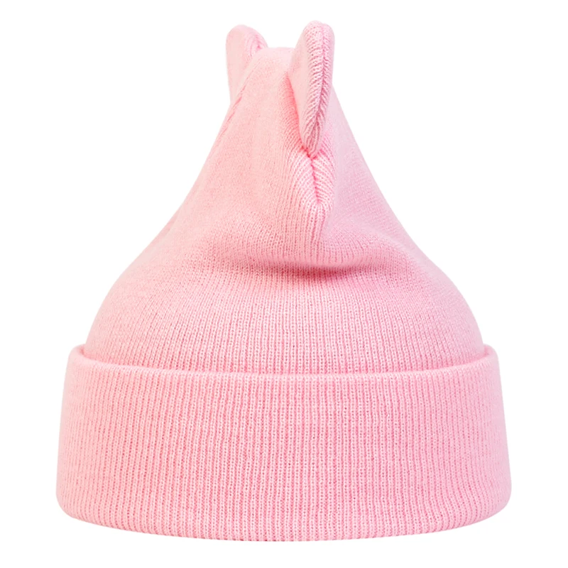 Unisex Cute Cat\'s Ears Beanies Autumn Winter Keep Warm Knit Caps for Women Men