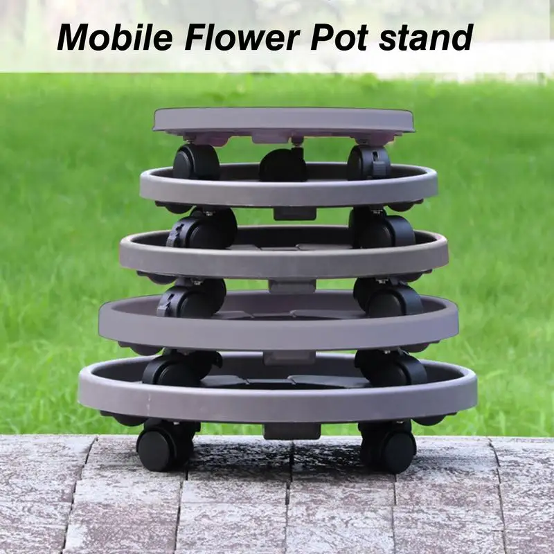 Universal Wood Mobile Flower Pot Stand Plant Rack Tray Movable Plants Stand Pallet Round Rolling Wheeled Flower Pot Tray Trolley