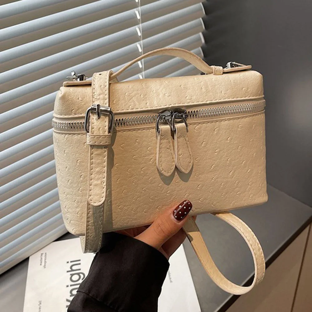 

Box Shape Zipper Solid Color Crossbody Bag Glossy Faux Leather Womens Shoulder Bag Simple Style Luxury Sling Bag for Women Use