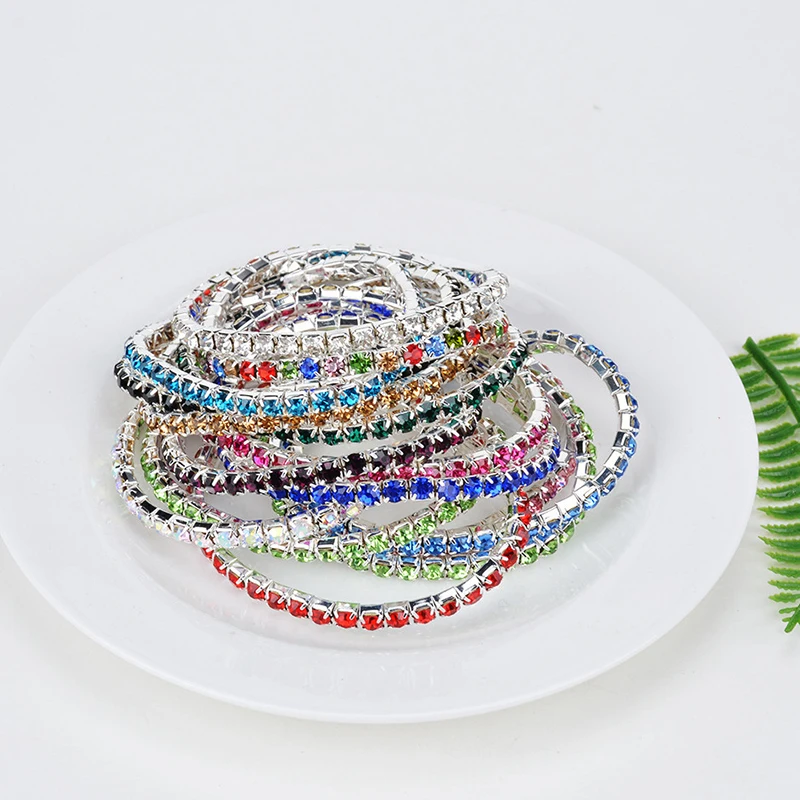 5Pcs/Lot Elastic Crystal Bracelets 2mm Charming Gold Color Crystal Rhinestones Metal Bangle Bracelet Jewelry DIY Gift