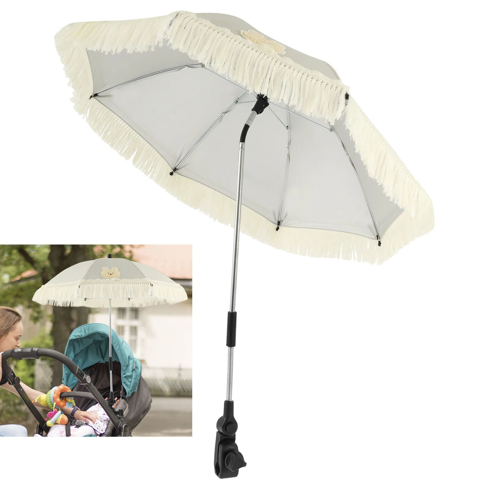 Baby Stroller Umbrella Baby Parasol UV Protection Waterproof Universal Tassel Cute Adjustable Strollers Cover Accessories