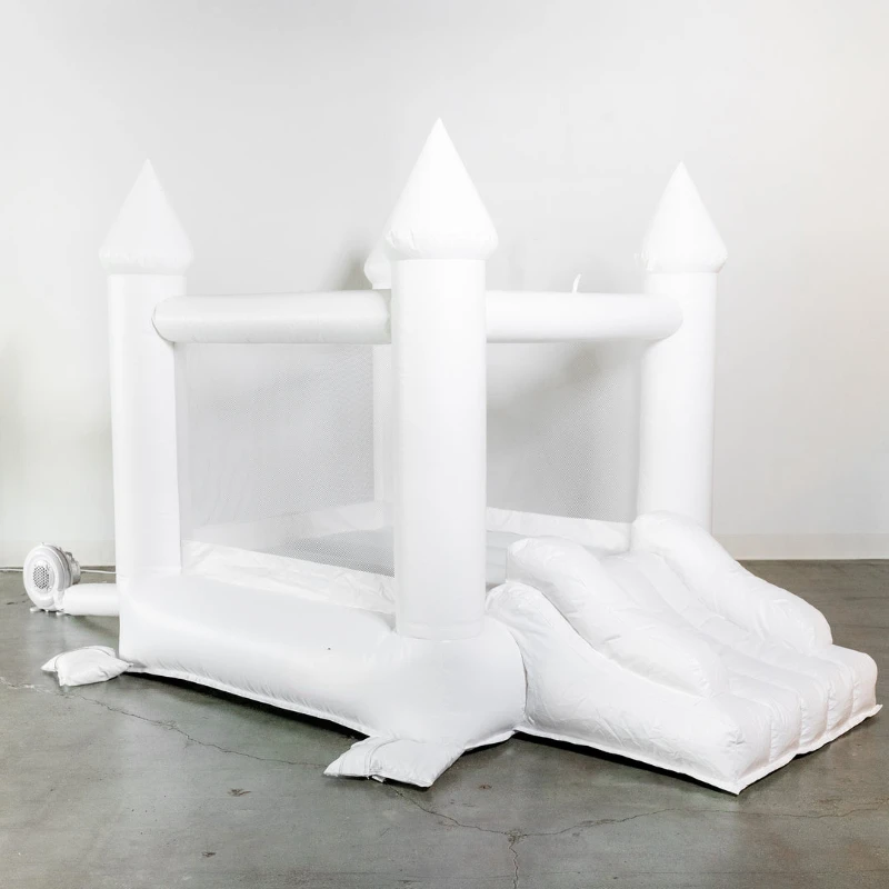 Hot Sale Ready To Ship Commercial PVC Inflatable Mini White Bounce House With Slide For Sale Come With Air Blower