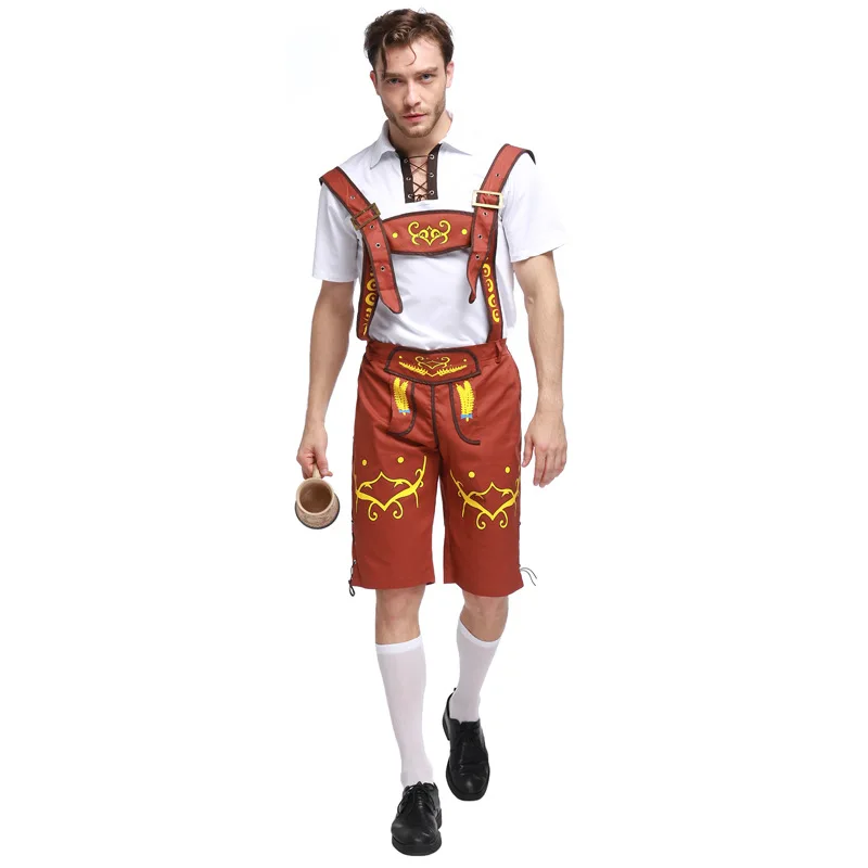 Male Oktoberfest Costume Bavarian Octoberfest German Beer Suspenders Shorts Men's Halloween Cosplay Outfit