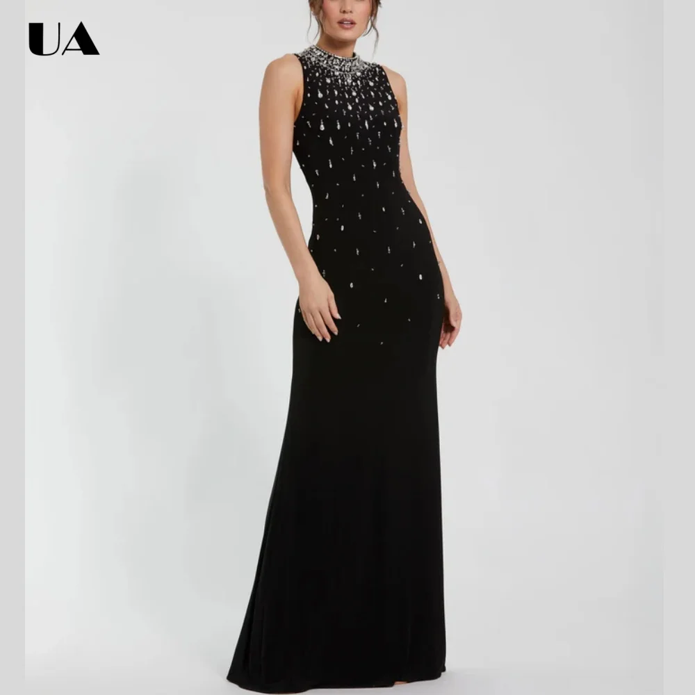 

ULBYANRY Customized Sheath Sleeveless Evening Dress for Woman Exquisite Rhinestone Prom Dress Elegant Half High Neck Party Dress