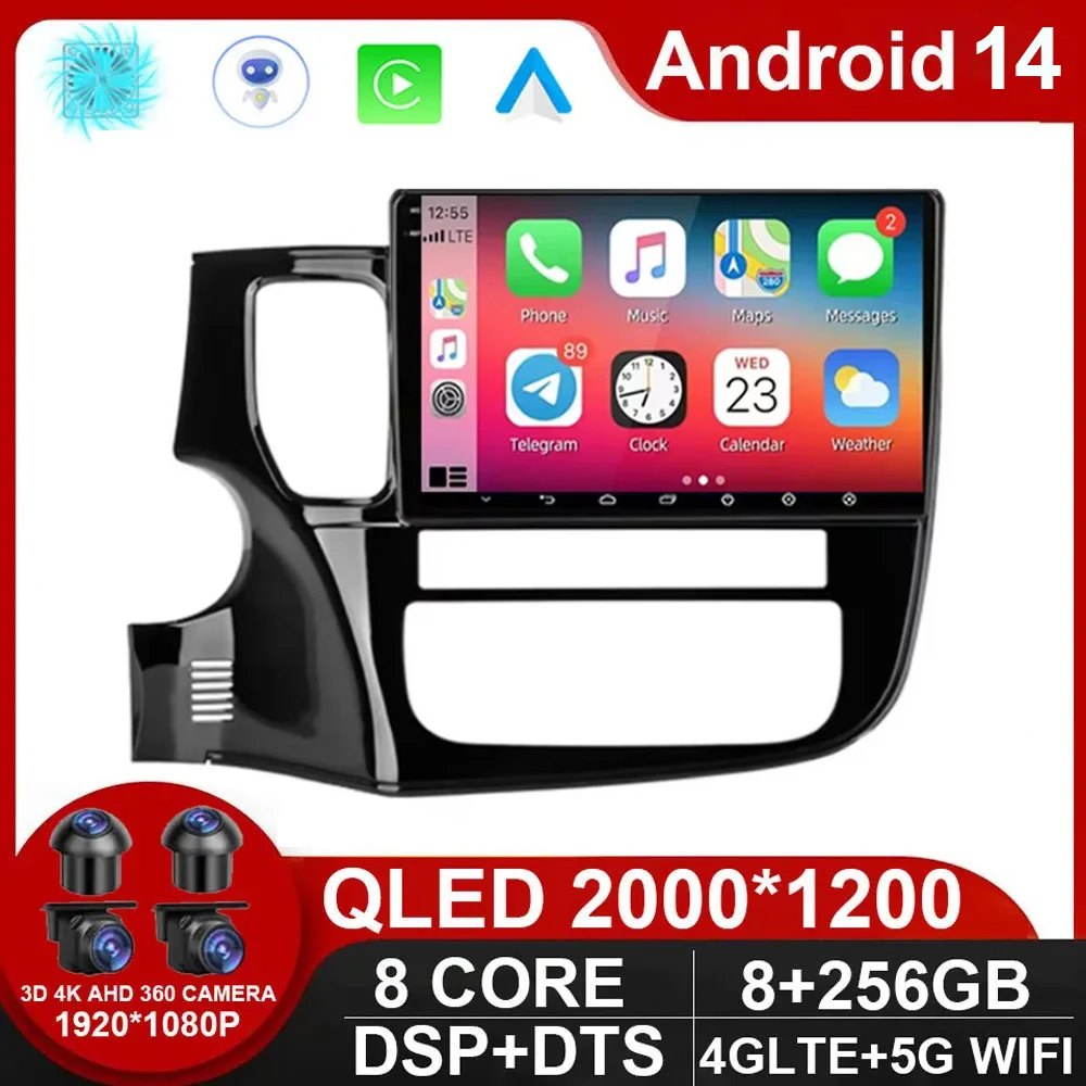 Android 14 Auto Multimedia Speler Radio Voor Mitsubishi Outlander 3 2012-2018 Video 4G Dvd Stereo Audio Head Unit Carplay No Dvd