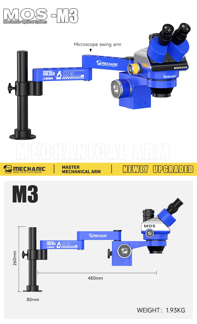 MECHANIC M3 360° Rotating Microscope Swing Arm Stand Adjustable Bracket for Stereo Microscope PCB Soldering Electronics Repair view 6