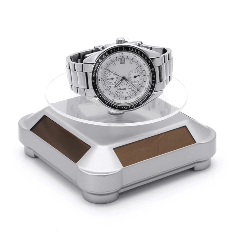 Turntable 360°Rotating Stand Solar Power Jewelry Spinner Watch Hobby Collection Shelf Rotating Display Multicolor