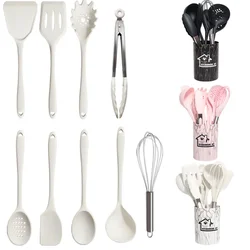 10Pcs Silicone Cooking Utensils Set Non-Stick Pan Baking Tools Pink Kitchenware Spatula Spoon Food Tongs Kitchen Kit with Box