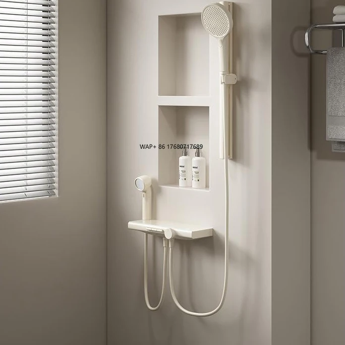 

All-Brass Simple Shower Set with Independent Button for Cold and Hot Water Four-level Pressure-increasing Shower Head Bathroom