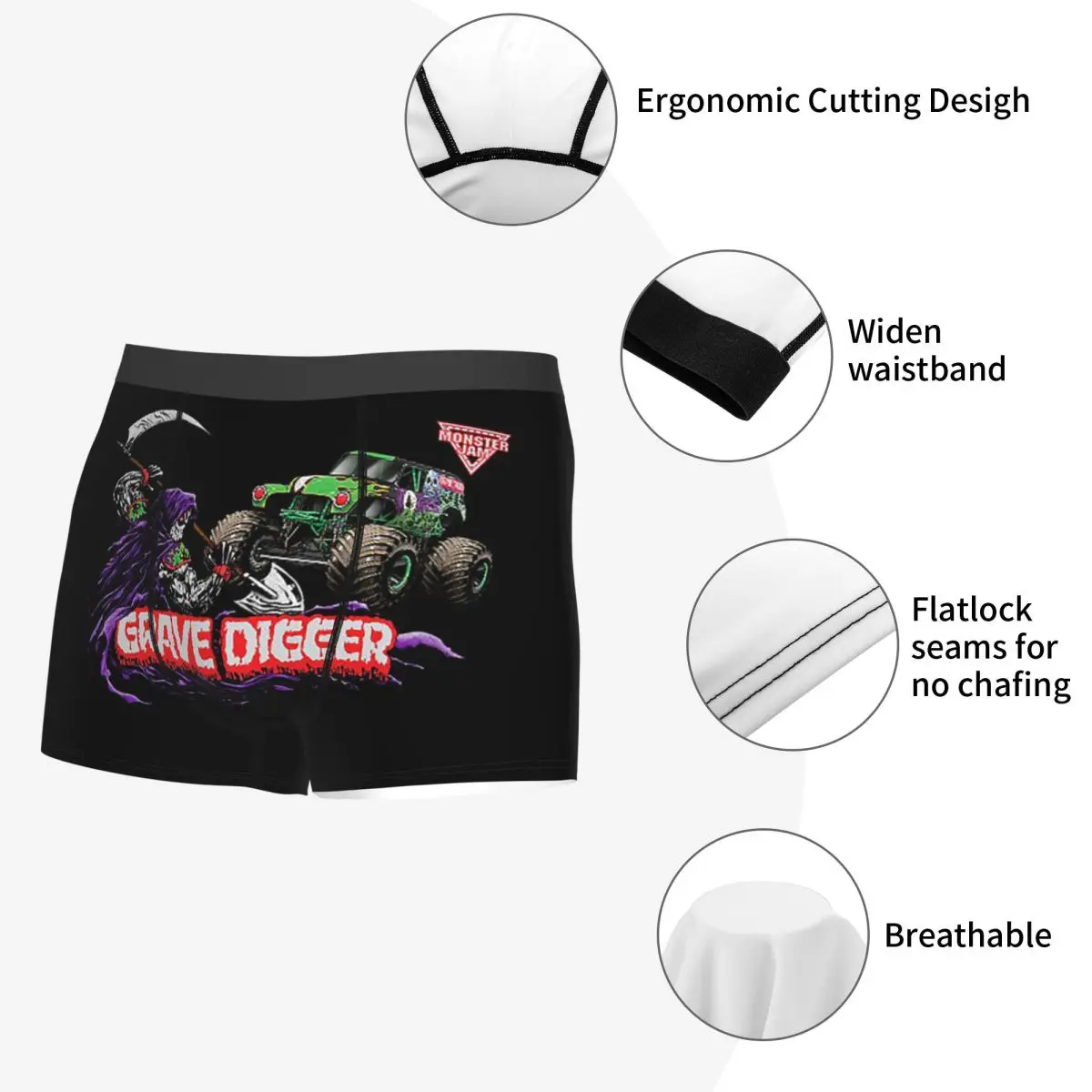 Calzoncillos Boxer cortos clásicos Monster Jam Truck, bragas con patrón, ropa interior suave para hombre, regalos para novio