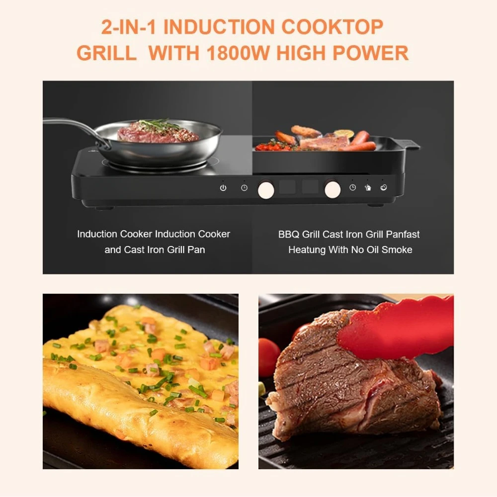 Electric Induction Cooker, 2 Burner Removable Non-Stic, Timer & Digital Temperature Control, Portable Double Induction Cooktop