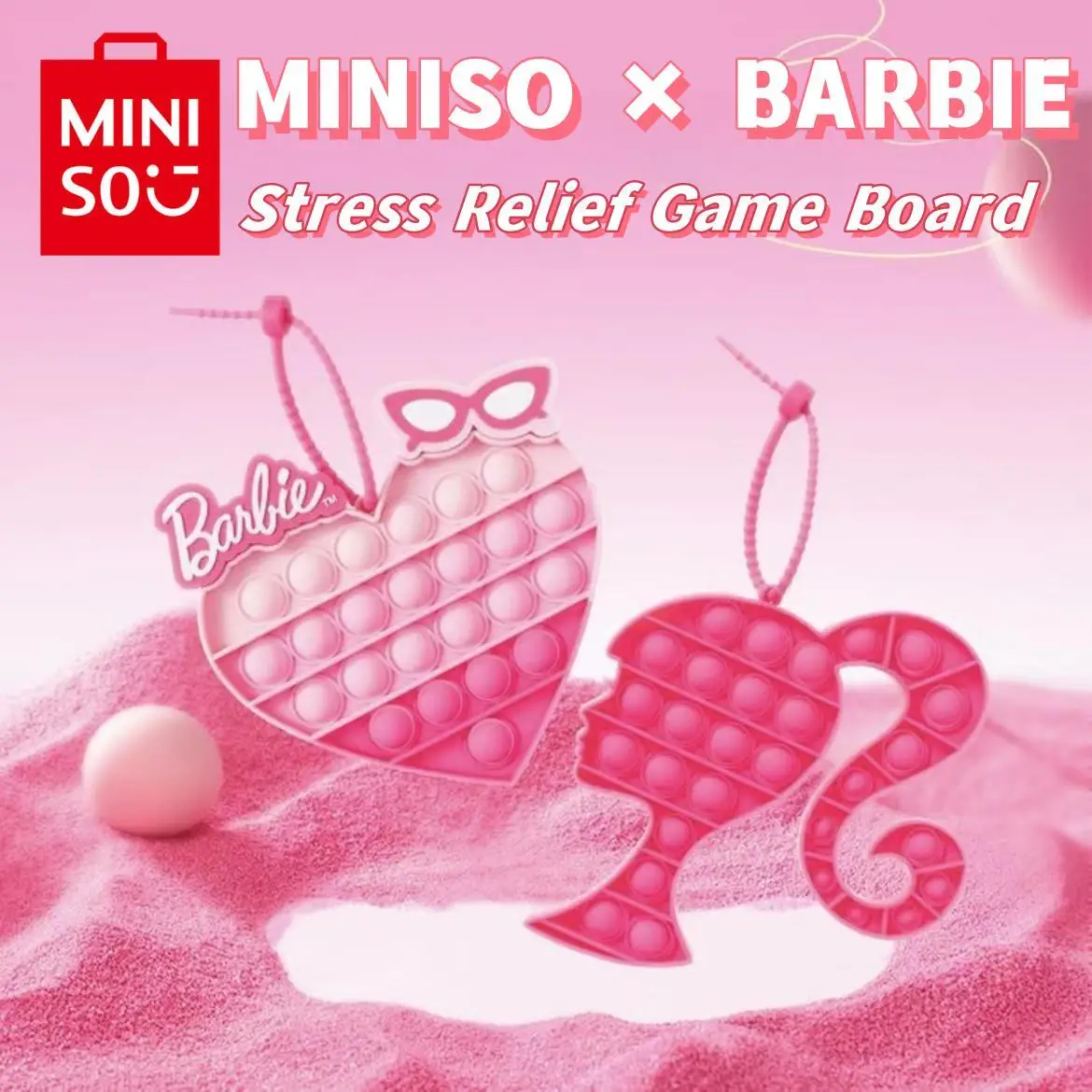 Genuine Miniso Barbie Série Adulto Descompressão Game Board, Avatar Push Bubble Fidgeting, Pink Love, Aliviar Ansiedade Brinquedos