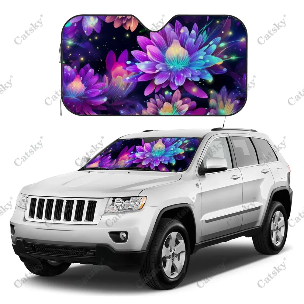 

Abstract Purple Gold Flowers Car Windshield Sunshade, Front Auto Car Windshield Sun Shade Blocks Uv Rays Sun Visor Protector