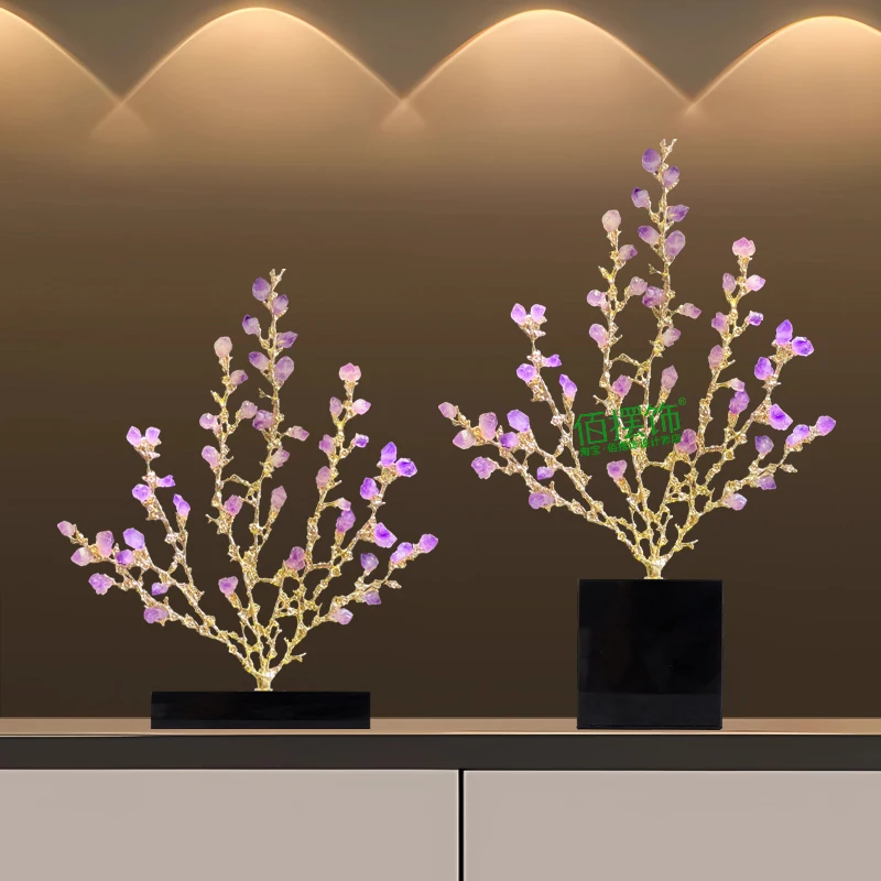 

Light luxury wine cabinet ornament natural amethyst decoration entrance TV cabinet niche living room creative fortune tree