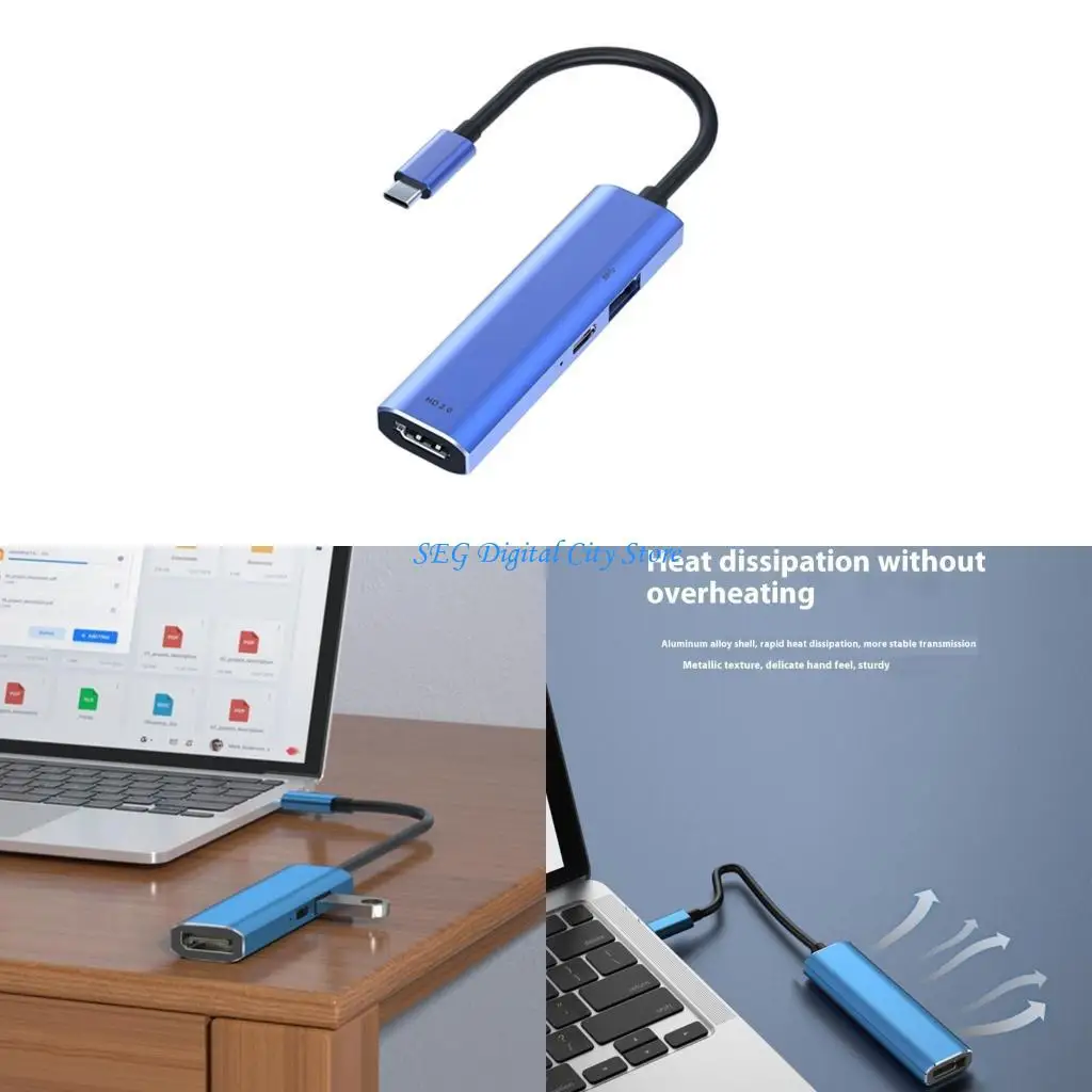 

U75B Aluminum USB C Hubs PD1.4+USB3.0+HDMI2.0 Port Adapter Universal Compatibility For Office Laptop Accessories
