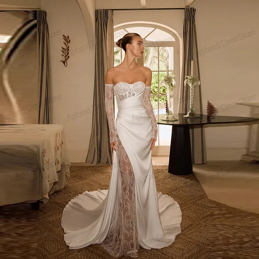 

Vintage Wedding Dresses Satin Bridal Gowns Sexy Strapless Backless Robes High Slit Lace Tiered Vestidos De Novia Customized 2025