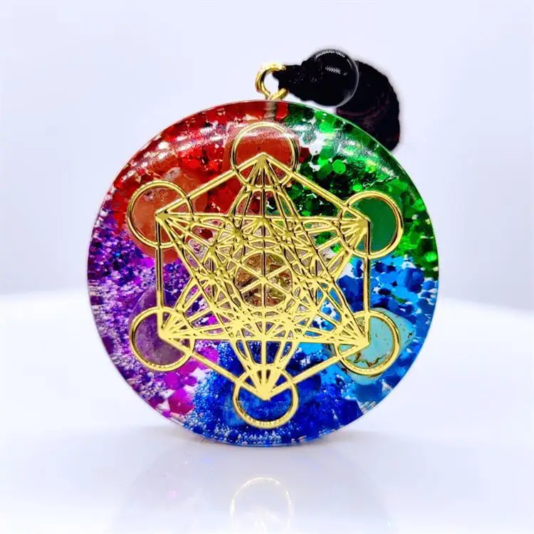 Orgonite Necklace Sri Yantra Loose Gemstone  Chakela Pendant Quartz Crystal Metatron Cube Orgon Healing Energy Yoga Meditation