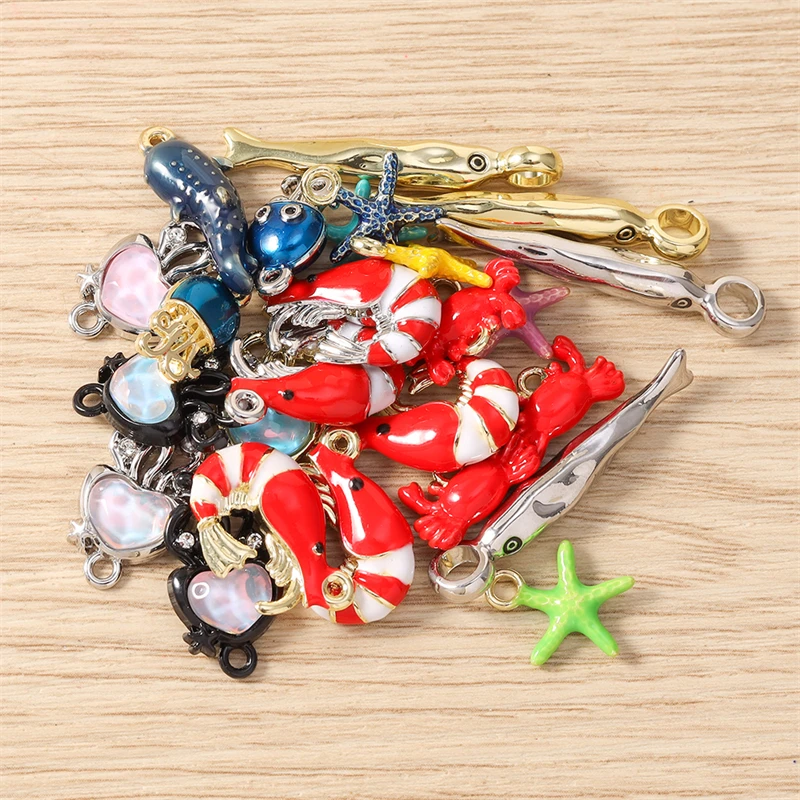 5 Stück niedliche, gemischte Emaille-Anhänger mit Motiven von Meereslebewesen wie Seesternen, Fischen und Hummern für die Schmuckherstellung, Ohrringe, Halsketten, DIY-Bastelbedarf. – Detail 4