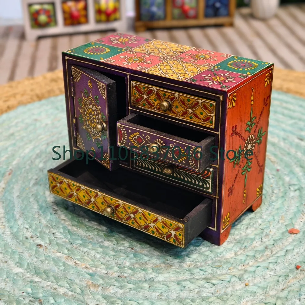 Antique style jewelry box, solid wood painted storage box, handmade jewelry makeup box