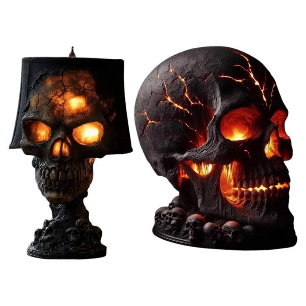 Halloween Lava Stone Skull Lamp Skull Desk Lamp with Spooky Led Light for Halloween Party Mantel Decoration Unique Room Accent - view 5