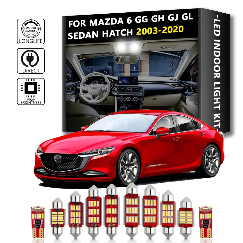 

White Ice Blue Interior LED For Mazda 6 GG GH GJ GL Sedan Hatch 2003-2020 Canbus Vehicle Bulb Indoor Map Dome Reading Light Auto