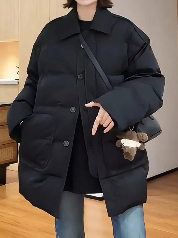 

Warm Thiened Cotton Jaet Winter New Sle Women's Lazy Sle Loose Slimming Mid-Length Cotton Coat with Big kets