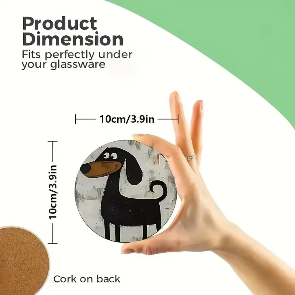 6pcs Portable Heat Insulation Wooden Dog Coasters Cute Pattern Drink Protection Cute Design Coasters Home Coasters Tea Time