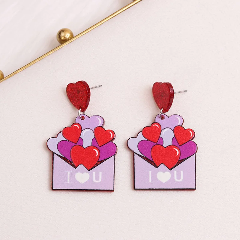 Pendientes colgantes con diseño de globo en forma de corazón para coche, sobre rosa para el Día de San Valentín, decoración elegante y a la moda para las orejas, novedad