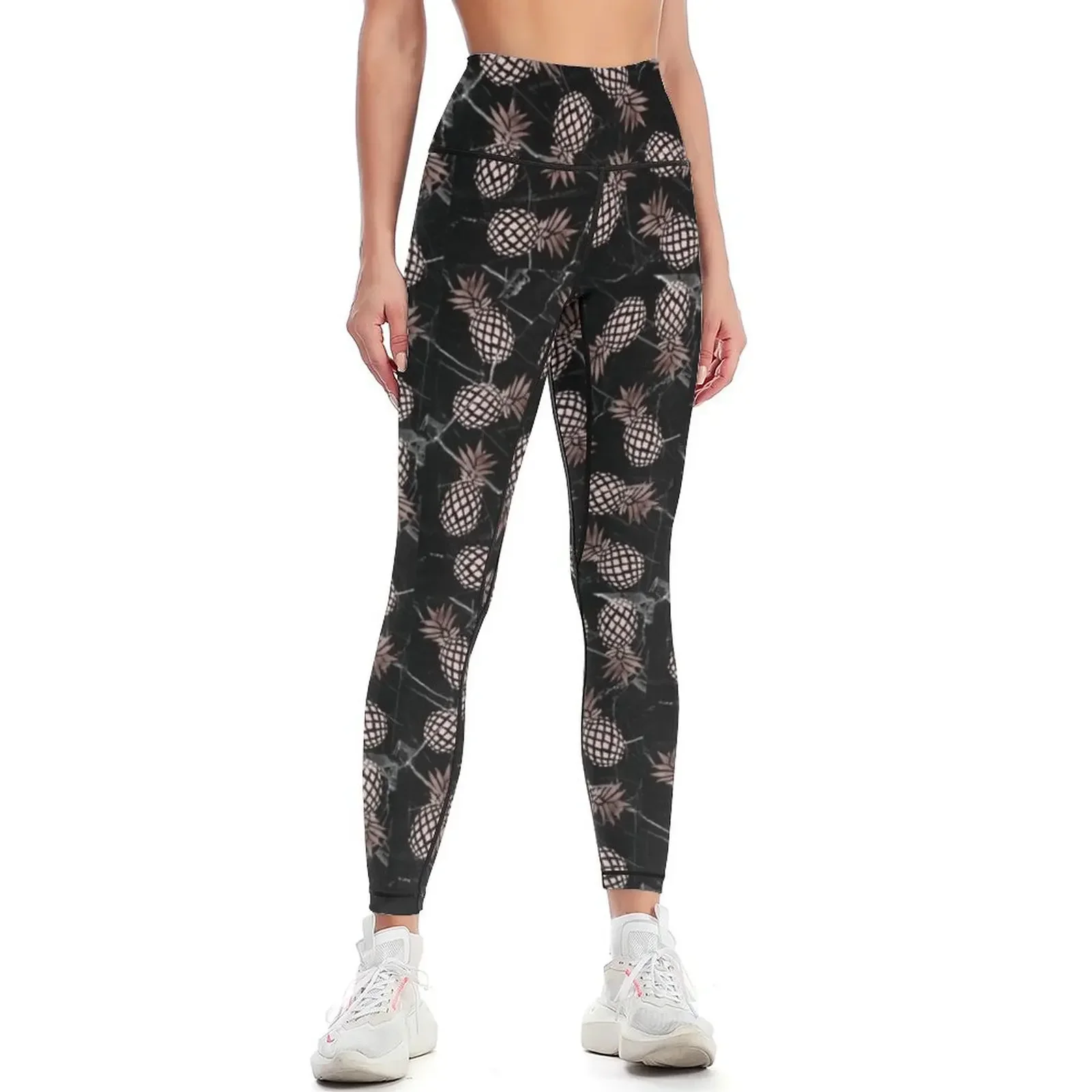 Rose gold pineapples and black marble Leggings Women sportwear Sports pants woman flared sport legging Womens Leggings