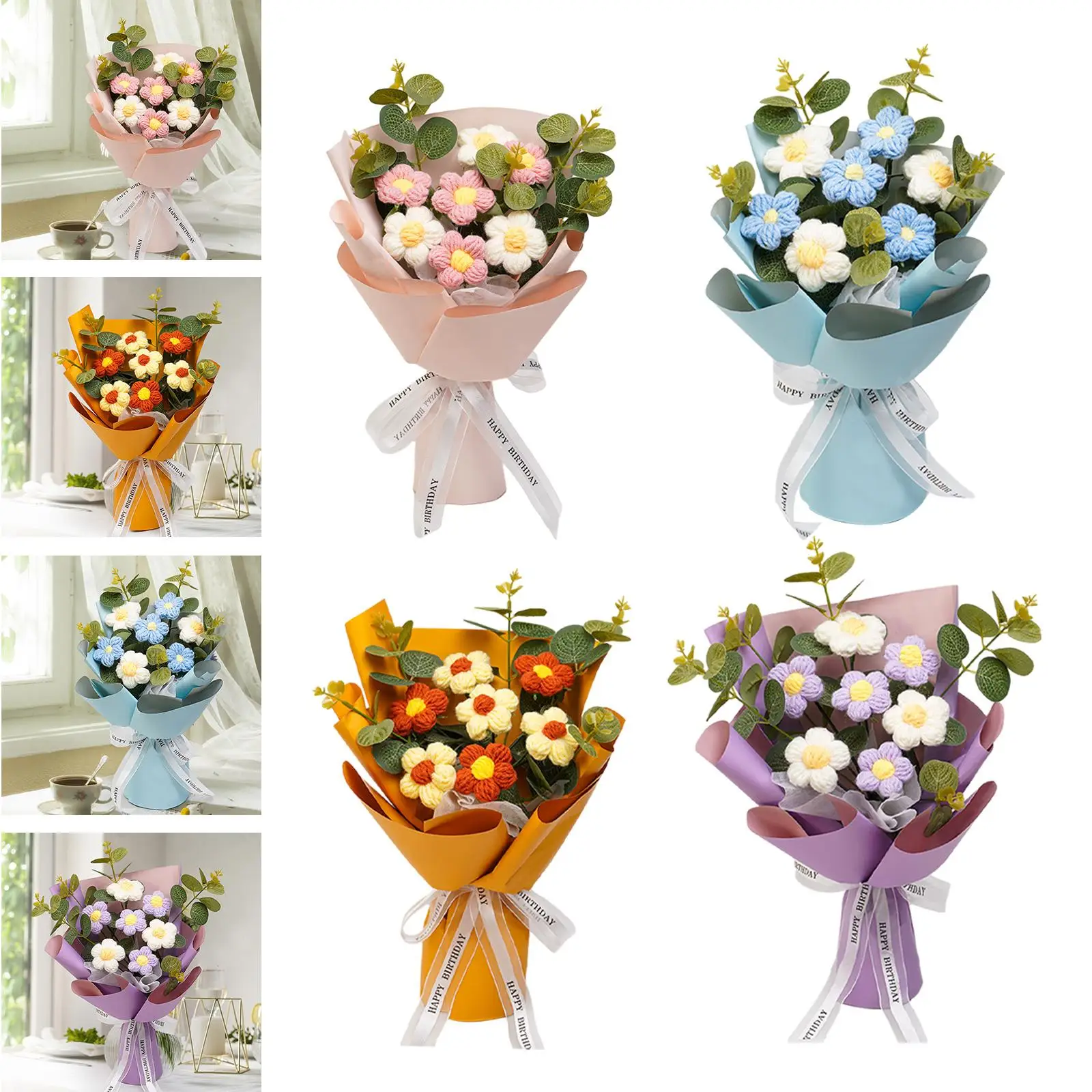 Gehäkelter Blumenstrauß, Muttertagsdekoration, Frühlingsstrickblumen für Freundin, Valentinstag, Party, Desktop, Festival