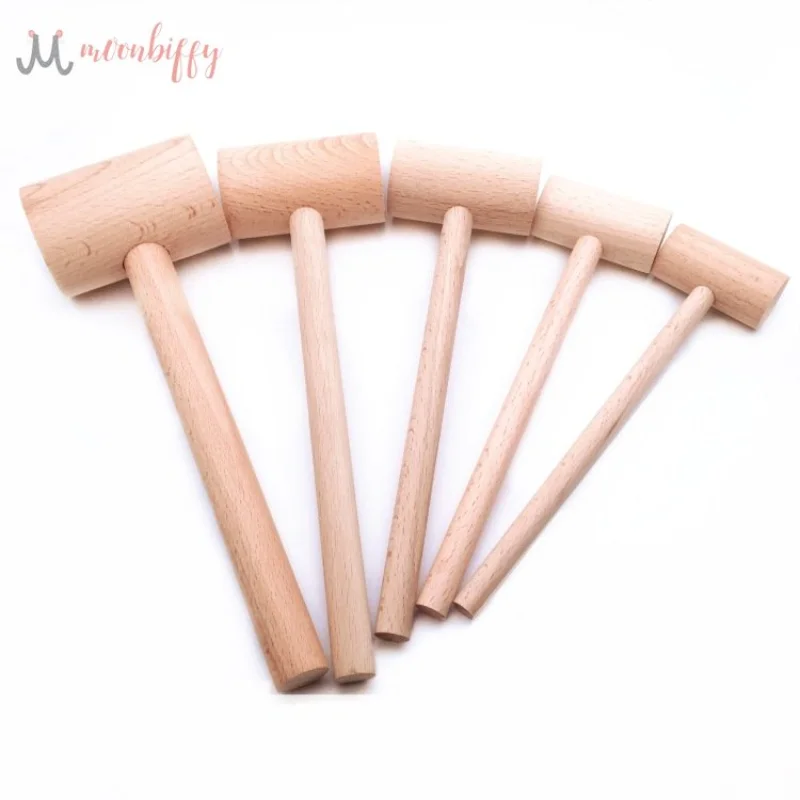 Mini Wooden Hammer Toy DIY Handmade Toys Crafts Wood Mallets Baby Educational Children Flat Toy Mallet