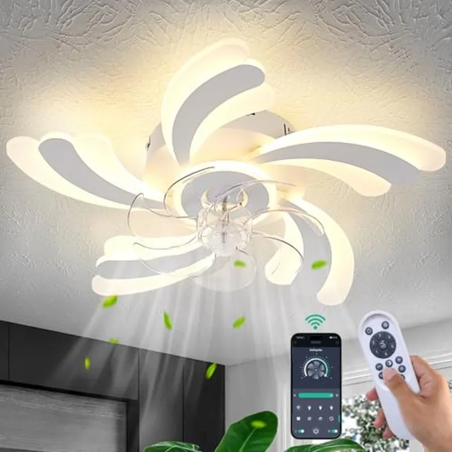 

Modern Ceiling Fan with Light and Remote, Low Profile 26 Inch Flush Mount Fandelier for Kitchen Bedroom