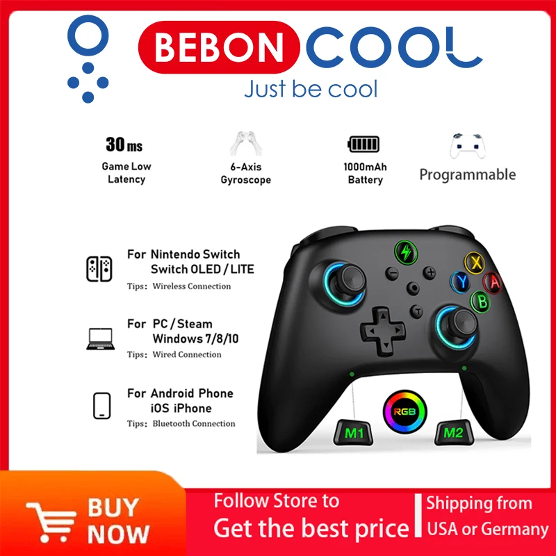 BEBONCOadvocate-Manette de jeu RGB, pour PC/Nintendo Switch/Android/iOS, multi-système, pigments, mode Switch