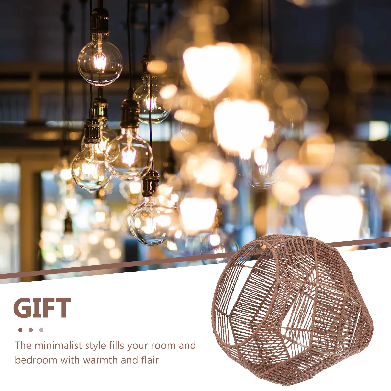 Small Woven Lampshade Braided Simulated Rattan Ceiling Light Cover Paper Lampshade Vintage Style Dustproof Indoor Lamp