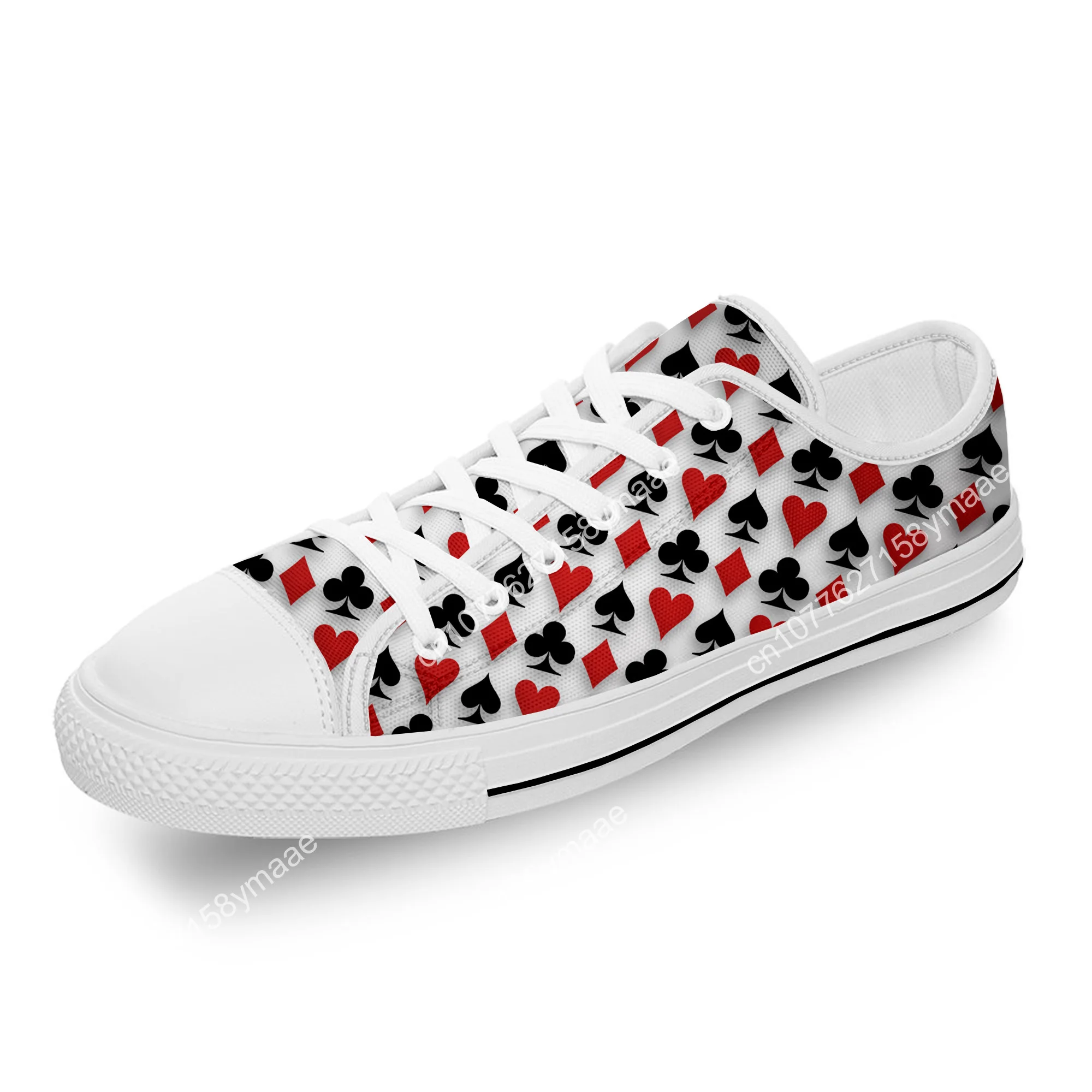 Playing Card Poker Popular Cool White Cloth Fashion 3D Print Low Top Canvas Shoes Men Women Lightweight Breathable Sneakers