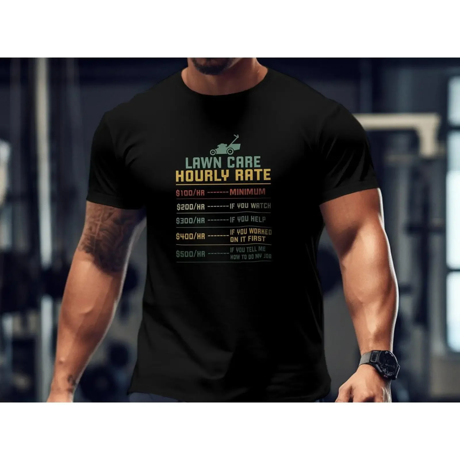 Funny Lawn Care Hourly Rate T Shirt Gardening Humor  vintage Washed Top For Everyday Wear Comfortable Slightly streetwear