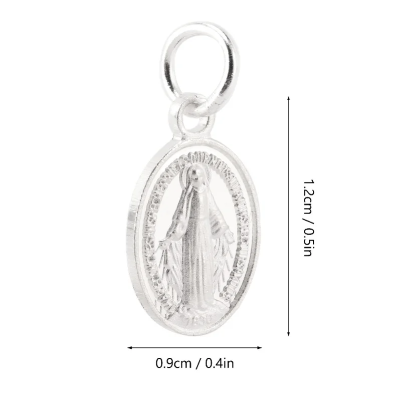 Miraculous Medal Universal 925 Sterling Silver Polished Virgin Mary Double Sided Oval Pendant Catholic Medal Jewelry