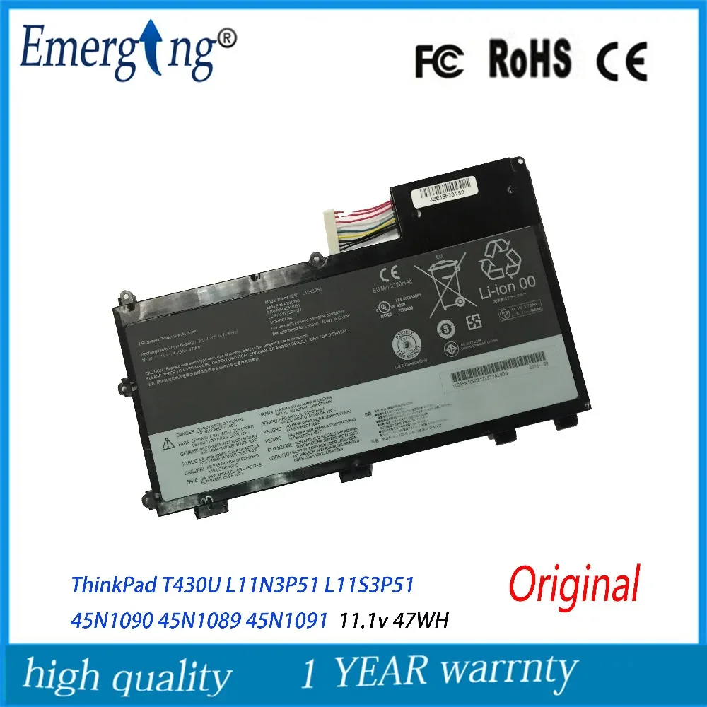 

11.1V 47Wh New Original Laptop Battery for Lenovo ThinkPad T430U L11N3P51 L11S3P51 45N1090 45N1089 45N1091