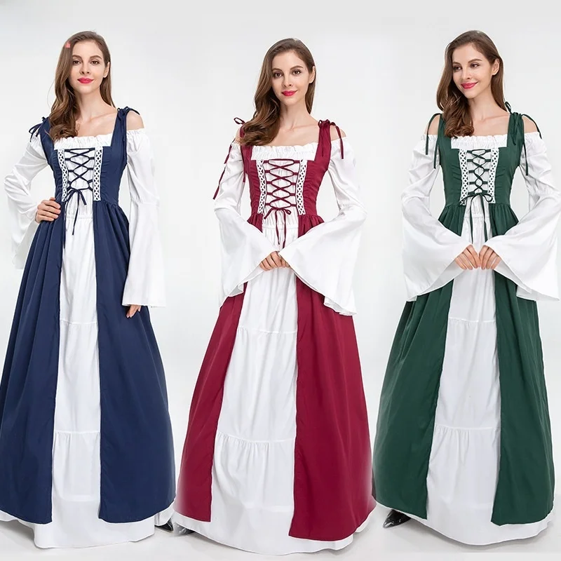 

Medieval Renaissance Long Dr Costume Role-plang loween Women's plus Size Clothing Stage Performance Traditional Chine...