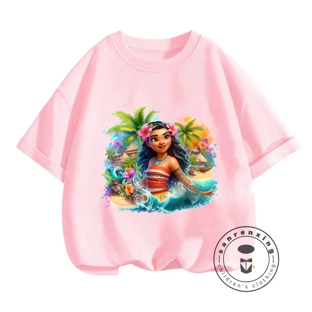 Cool Disney Moana Summer t-shirt Fashion-Forward Soft camicie larghe per ragazzi e ragazze che mostrano modelli di cartoni animati Kawaii creativi