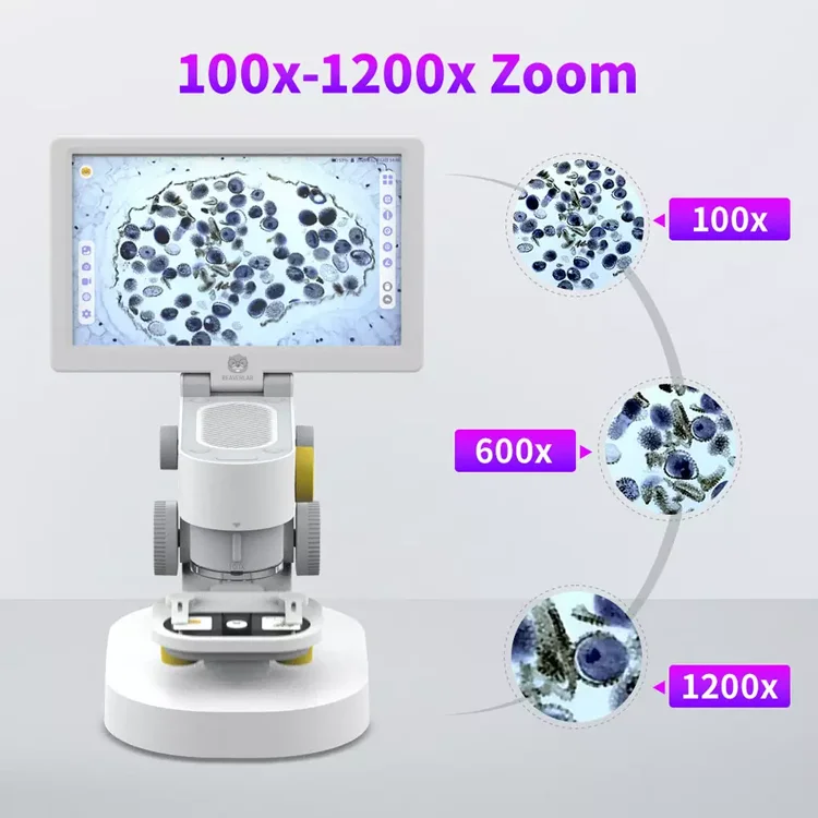 Digital Microscope 1200X Continuous Amplification Magnifier LCD Lab Biological Microscope with 9 Inch Touch Screen