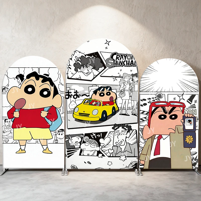 

Crayon Shin Chan Comic Style Arch Backdrop Cover Black White Cartoon Background For Kids Birthday Baby Shower Party Decoration