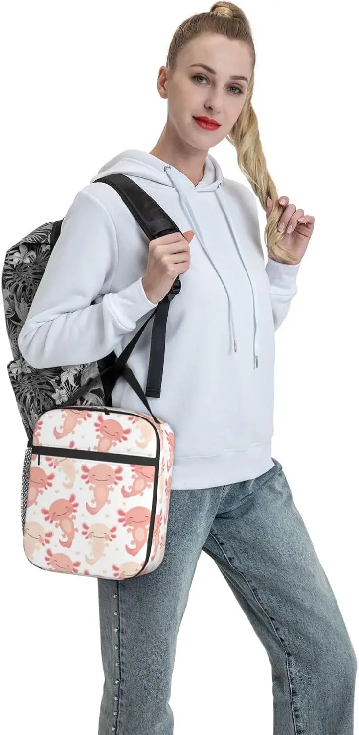 Axolotl-fiambrera con estampado, bolsa de almuerzo reutilizable térmica con aislamiento, bolsas más frescas para hombres, trabajo, oficina, Picnic, senderismo