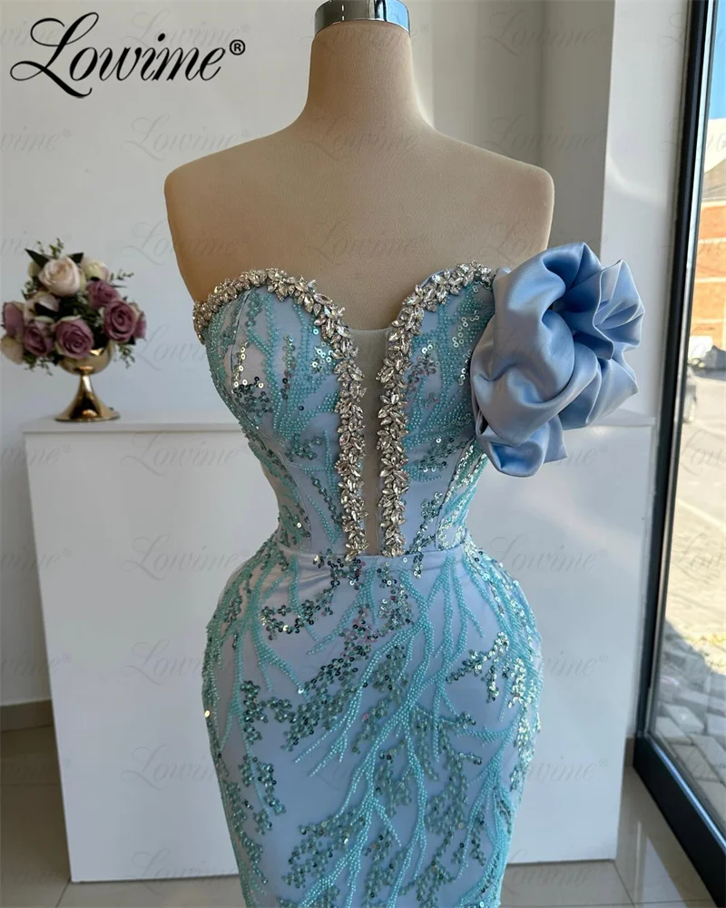 Robe de Soirée Arabe Bleue avec Fleurs Argentées, Citroën, Faite à la Main, Tenue de Bal pour Occasions Formelles, 2024