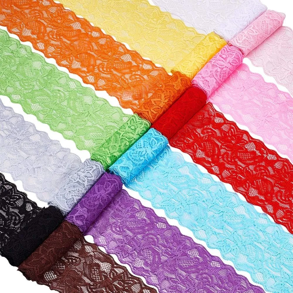 

30 Yards Lace Fabric Stretch Elastic 3.15 inches Wide Trim Lace for Headbands Garters Wedding Bouquet Making - 30 Colors, 1 Yard