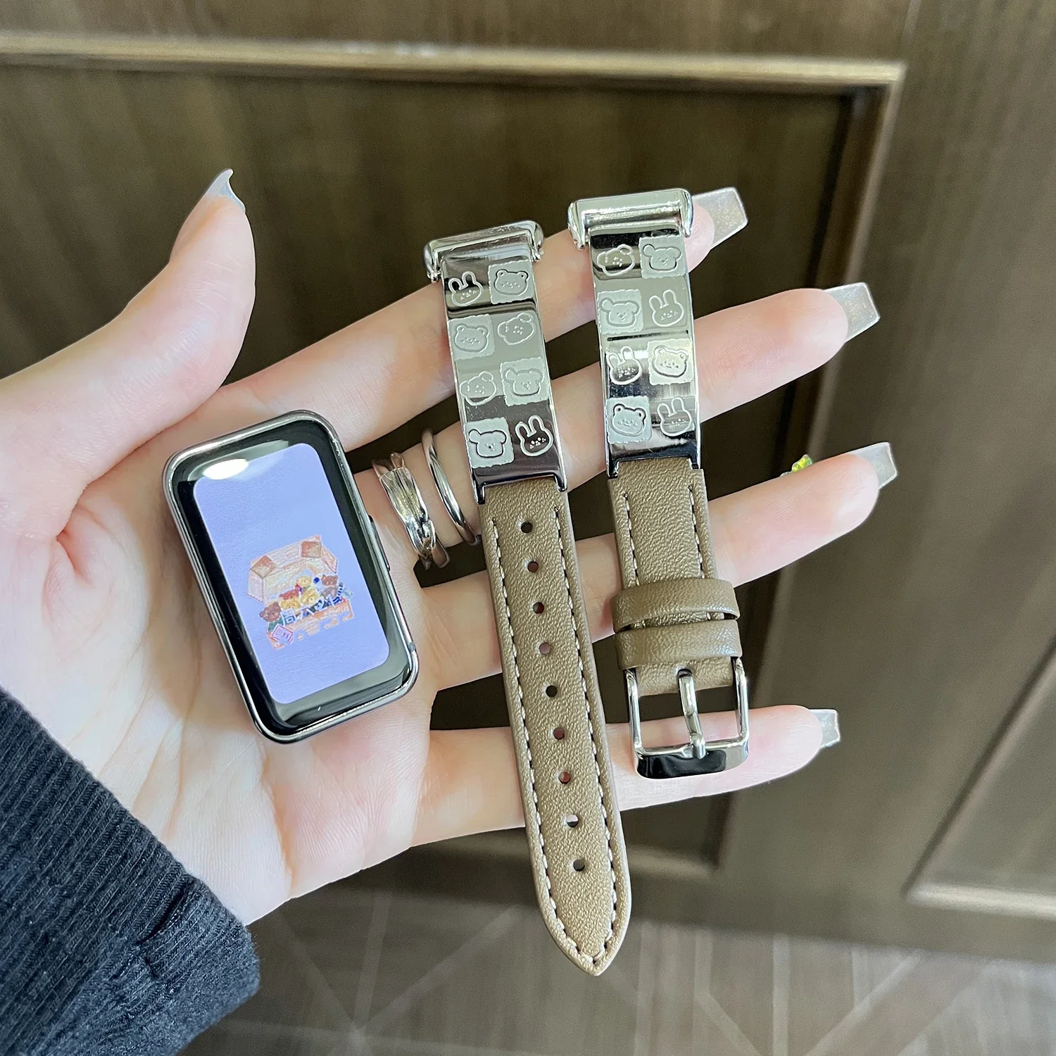 

Stainless steel splicing strap suitable for Huawei Band 8 strap cartoon pattern denim strap Band 9