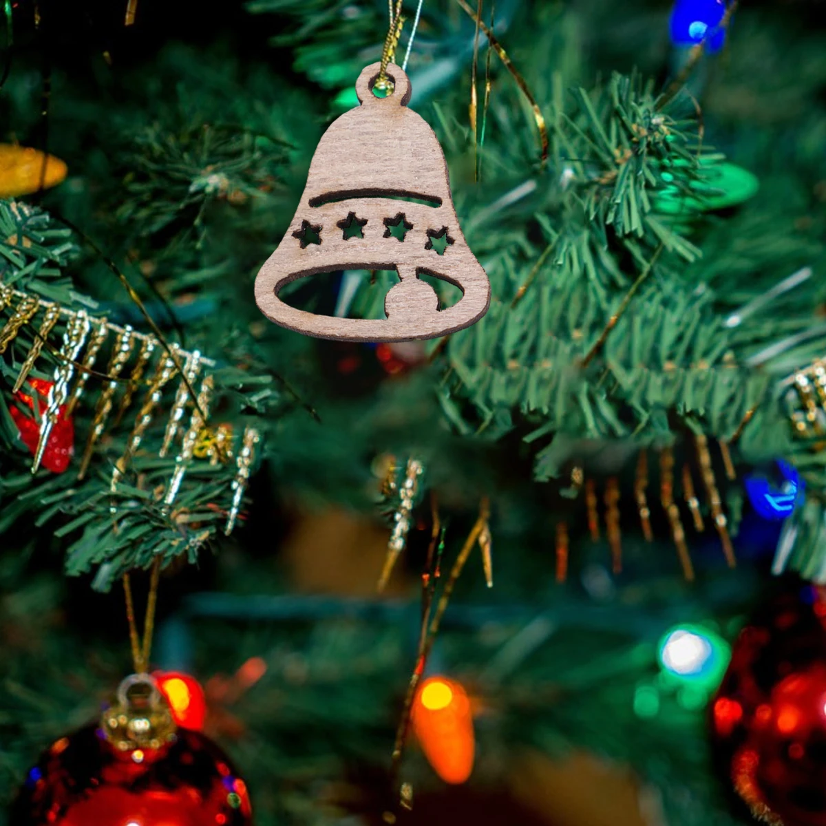 

100pcs Retro Color Wooden Slices Christmas Decor Diy Crafts Accessories Family Friends Party Tree Hanging Durable Smooth Wood