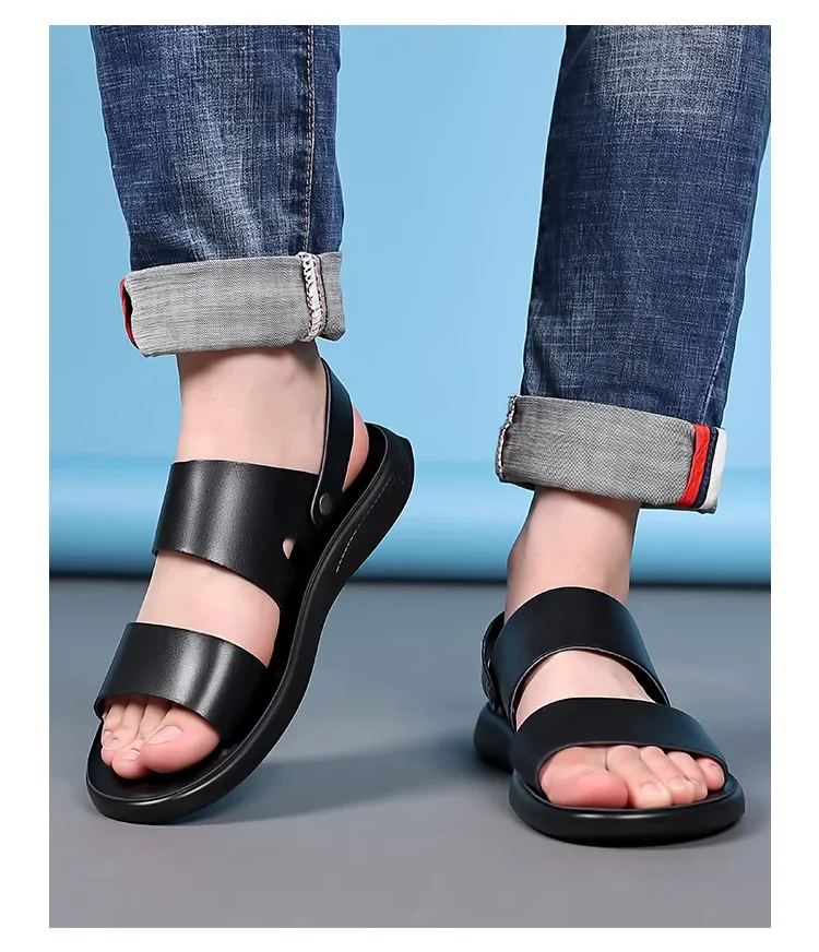 New Shoes for Men Summer Genuine Leather Sandals Fashion Leather Casual Shoes Street Cool Beach Shoes